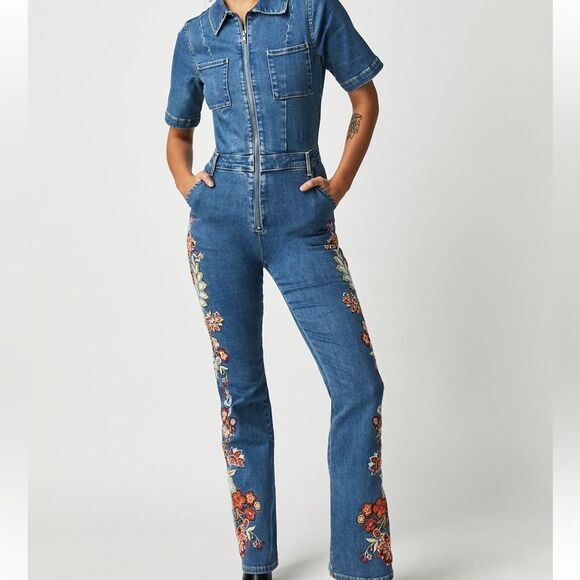 Driftwood x Free People Embroidered Denim Jumpsuit - Picture 2 of 8
